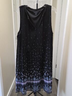 Michel Studio Black Paisley Print Pleated Chiffon Boho Plus Size Dress